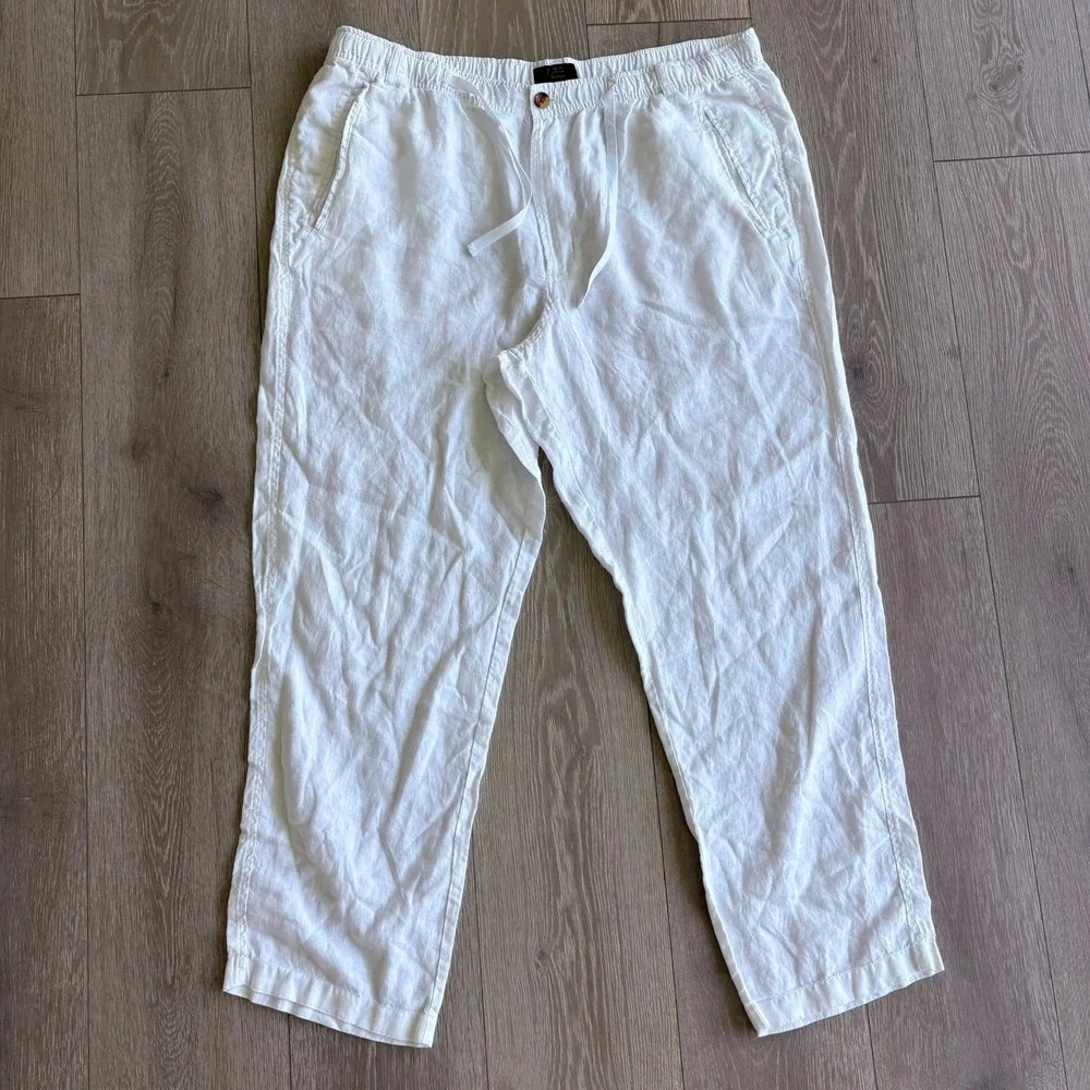 Club Room Luxury Mens XXL White 100% Linen Drawstring Elastic Waist Pants